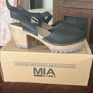 MIA Black Leather Swedish Clogs